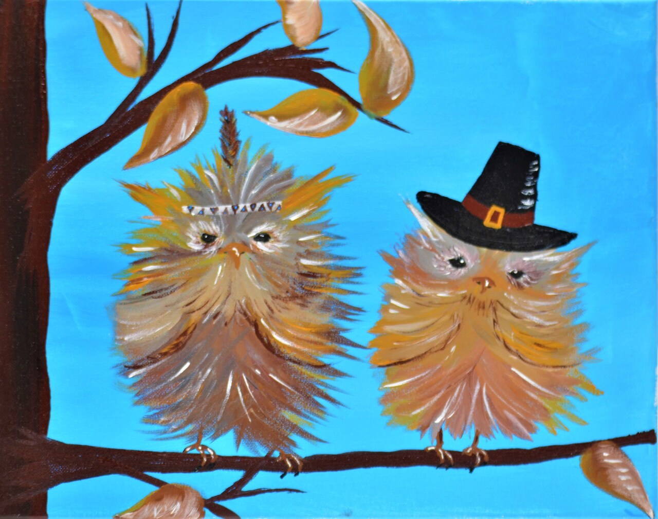Paint Kit - Hoot's First Thanksgiving Acrylic Painting Kit & Video Lesson, Beginner Painting, DIY Craft, Holiday Craft
